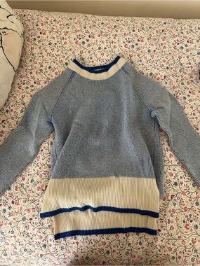 Women's Blue and Cream Rib-Trim Sweater